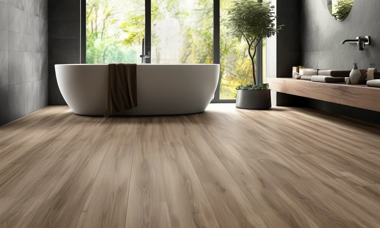 Waterproof laminate flooring close-up in a stylish bathroom